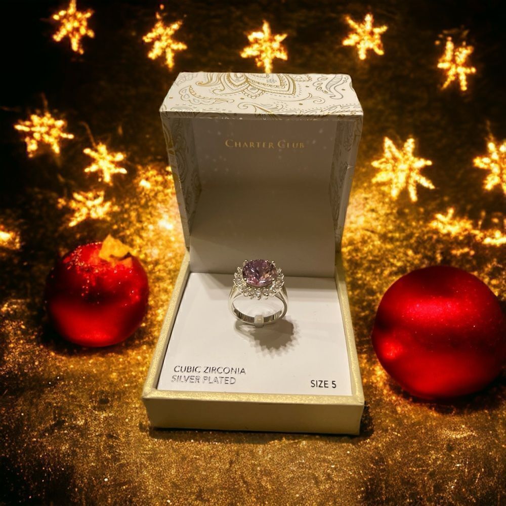 NWT Charter club purple amethyst color cubic zirconia silver plated ring size 5